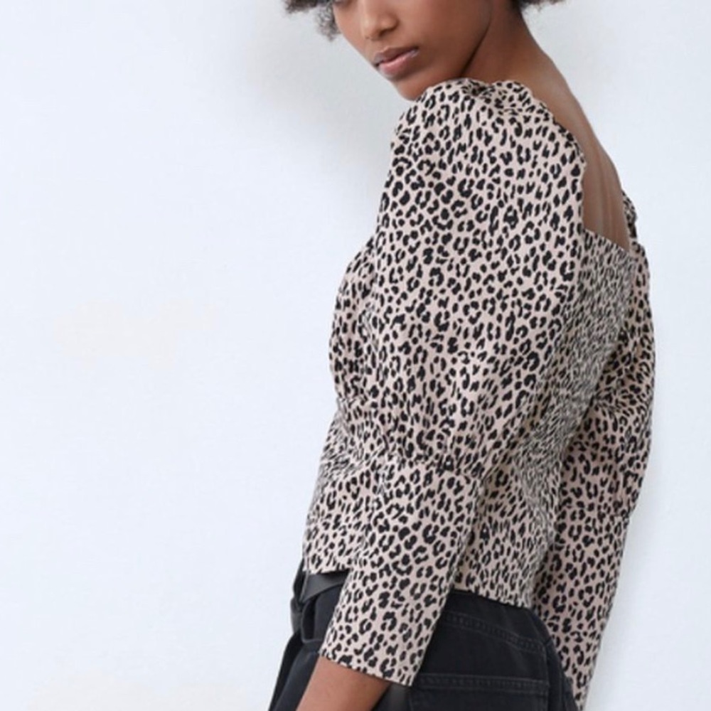 ZARA PUFF SHOULDER POPLIN Animal Print Crop - Picture 4 of 11